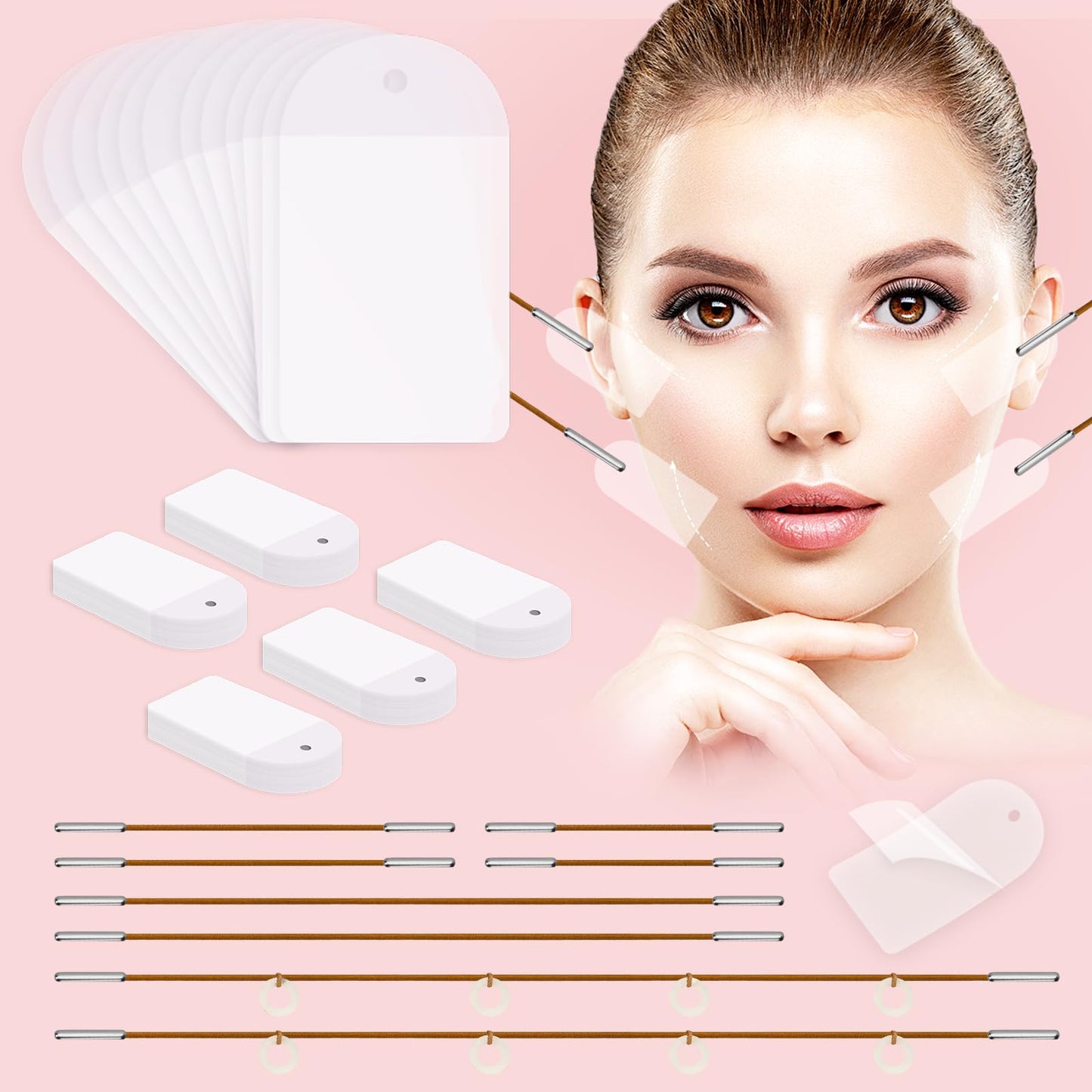 Neck Tape Lifting Invisible,Face Tape Lifting Invisible 20PCS Face Lift Tapes and Bands with 8 Strings Facelift Tape for Face,Neck Tape Lift Turkey for Sagging Skin Double Chin Jowls Eyes Wrinkles