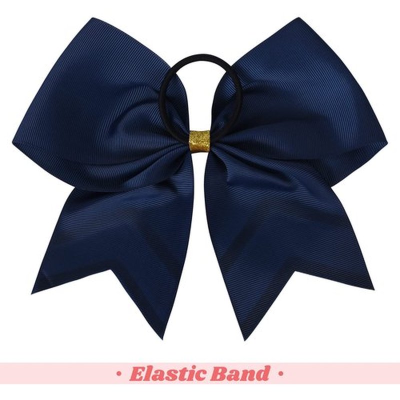 DEEKA 8PCS Large Glitter Cheer Bows Shiny 7" Cheer Hair Bows Ponytail Holder Handmade for Cheerleader Girls Softball Sports -Navy/g Gold