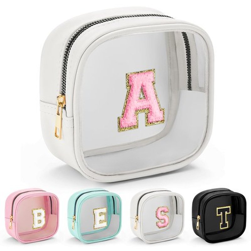 YOOLIFE Small Makeup Bag, Clear Makeup Bag Preppy Cosmetic Bags Travel Essentials Gifts for Women Teen Girlfriend Teacher Brithday Gifts 12 13 14 15 16 Years Old Girl Gifts Trendy Stuff White Mini A