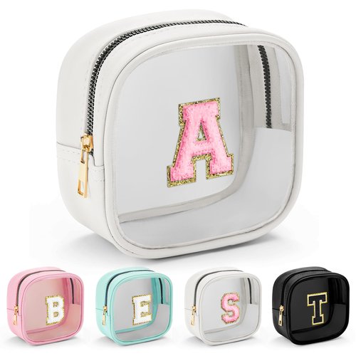 YOOLIFE Small Makeup Bag, Clear Makeup Bag Preppy Cosmetic Bags Travel Essentials Gifts for Women Teen Girlfriend Teacher Brithday Gifts 12 13 14 15 16 Years Old Girl Gifts Trendy Stuff White Mini A
