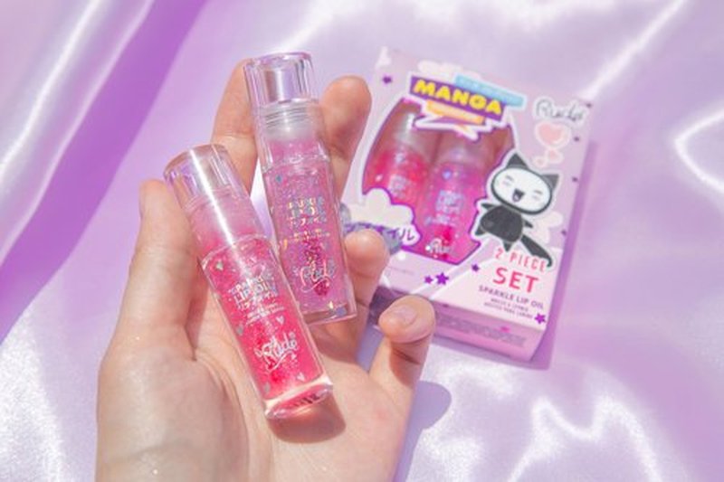 RUDE Cosmetics Manga Collection Sparkle Lip Oil Set, Cute Lip Gloss for Women & Girls, Hydrating & Moisturizing Lipgloss for Smooth, Nourished Lips, Long Lasting Glossy, Watermelon & Mint