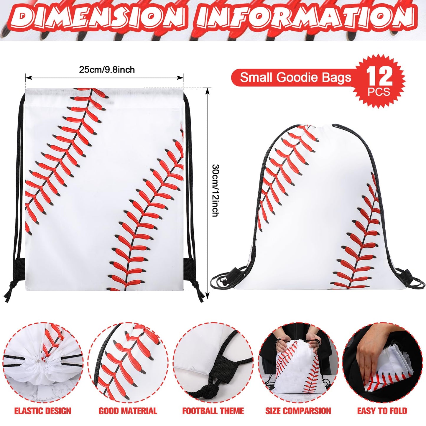 Poen 48 Pcs Baseball Party Favors Include 12 Drawstring Backpack 12 Mini Baseball 12 Keychain 12 Wax Thread Braided Bracelet Inspirational Team Gift