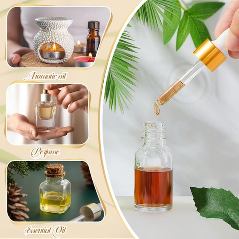 Didaey 100 Pcs Mini Glass Dropper Bottle Bulk, 15 ml Gold Clear Essential Oil Dropper Bottles Small Tincture Empty Bottles Sample Containers Perfume Liquid Vials with Cap for Traveling