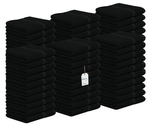 Avalon Towels Cotton Washcloths – (Pack of 60) Size 12x12 Inches, 100% Ring Spun Cotton, Soft & Absorbent Face Towels, Gym Towels, Hotel and Spa Quality, Reusable Fingertip Towels (Black)