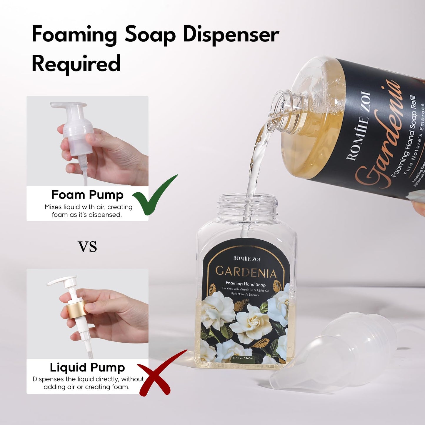 ROMIIE ZOI Foaming Hand Soap Refill Set, Gardenia, 33.8 Fl Oz, 3-Pack