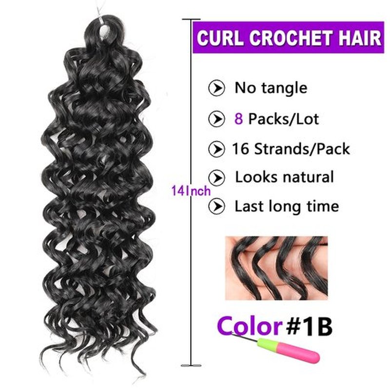 ZRQ GoGo Curl Crochet Hair 14 Inch Beach Curl Crochet Hair Natural Hairstyles,8 Packs Water Wave Deep Twist Crochet Hair For Women Synthetic Ocean Wave Crochet Hair Extensions(14 Inch, 1B)