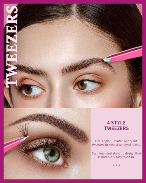 TsMADDTs 7 Pcs Tweezers Set, Tweezers for Women Facial Hair, Precision Tweezer for Eyebrows with Curved Scissors and Eyebrow Brush for Ingrown Hair