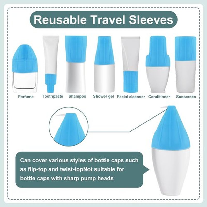NACHLYNN 10 Pack Silicone Bottle Covers Blue Silicone Travel Size Container Sleeves Travel Bottle Covers Reusable Travel Sleeves for Toiletries for Men Women Travel Toiletry Bag Accessories