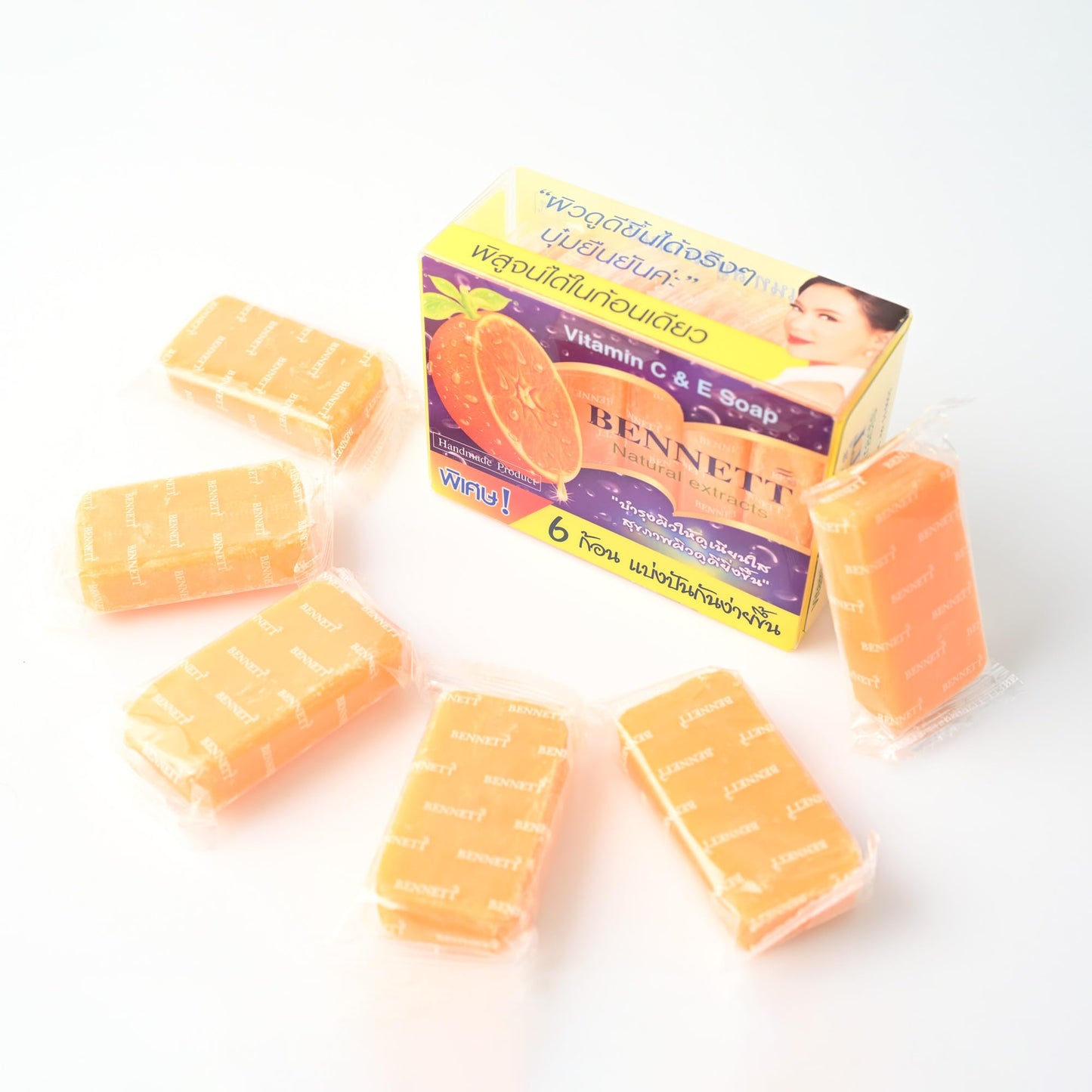 GASHINA STORY Ben-nett Natural Extracts Vitamin C & E Soap - Thailand Soap Bar for Women - Handmade All Natural for Radiant Skin - Antioxidant Organic Bar Soap - 6pcs x 2packs