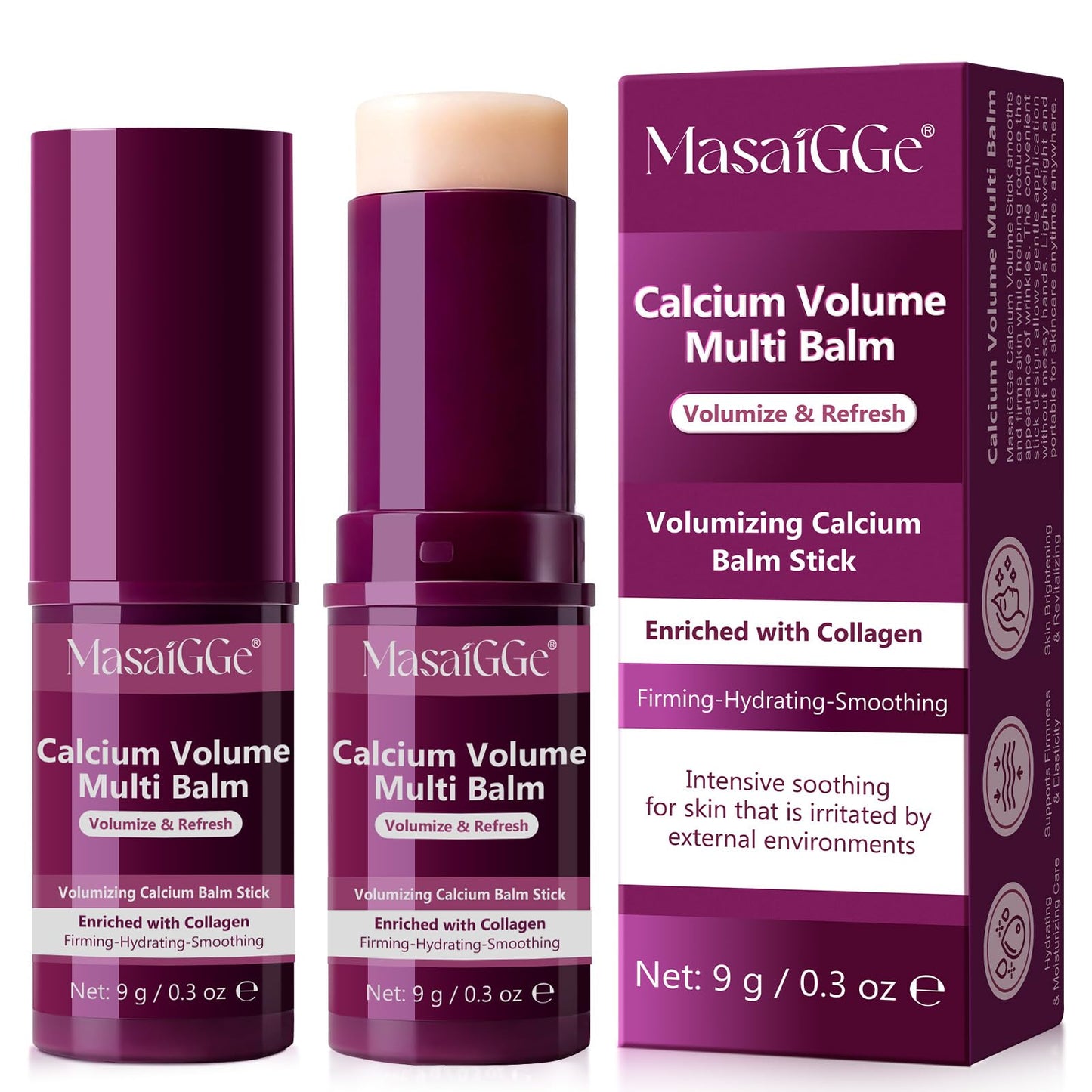 ADSBJUX 2pcs Calcium Multi Balm Stick, Calcium Volume Multi Balm Stick - Collagen Anti Wrinkle Hydrating & Firming Face Sticks for Eyes, Neck, Face, Helps Reduce Fine Lines, 0.35 ozX2