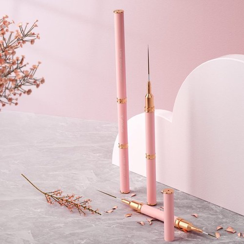 Nail Art Brushes, Double Ended 5PCS Pink Striping Brush Nail Art Liner Brushes Nail Design Brushes for Long Lines, Tiny Details, Nail Brushes for Nail Art, Sizes 5/7/9/10/11/15/20/22/25/30