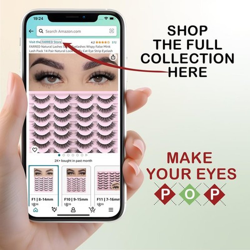 FARRED Wispy Lashes Hybrid Mink Eyelashes 14 Pairs Short Cat Eye Natural Lashes Fluffy False Eyelashes Faux Mink Strip Eye Lashes Pack for Daily Makeup (F17 | 8-16 mm)