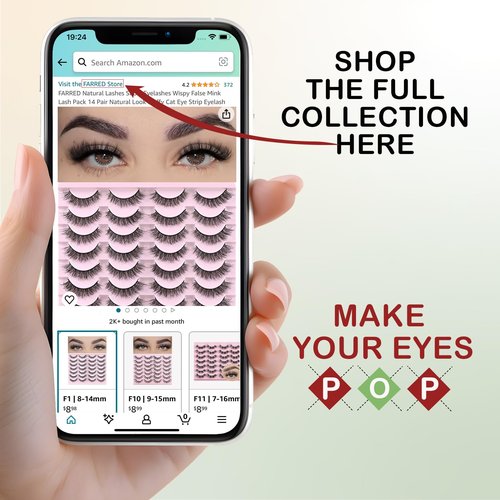 FARRED Clear Band Lashes 14 Pairs Natural Eyelashes Short Cat Eye Lashes Wispy Lashes Natural Look Fluffy False Eyelash Faux Mink Eye Lash Small Strip Pestañas Pack for Daily Makeup (F16 | 8-15 mm)