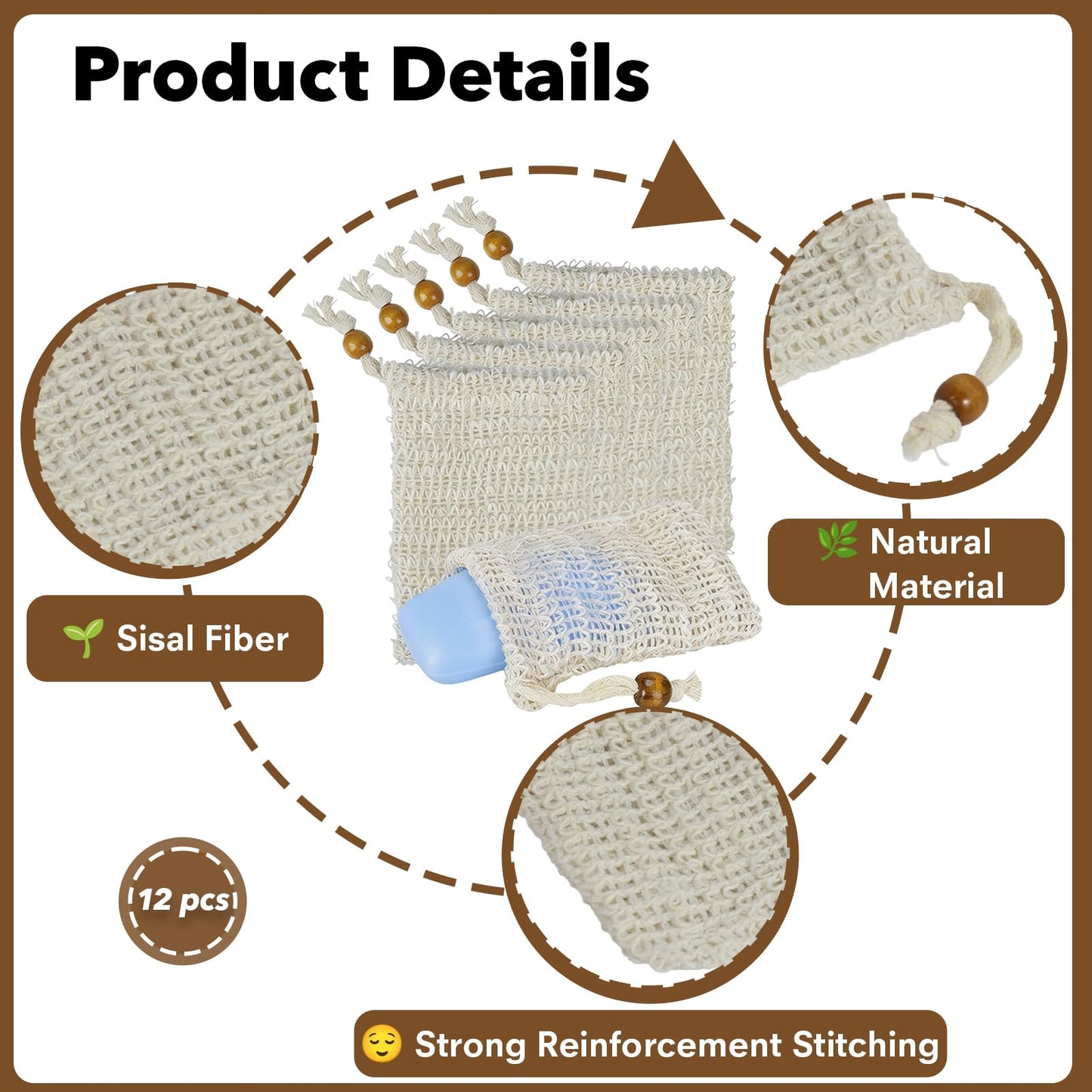 12 PCS Soap Saver Bag, Exfoliating Soap Saver Pouch, Natural Cotton Linen Mesh Soap Bag with Drawstring for Smooth Skin, for Bathing & Facial Cleansing
