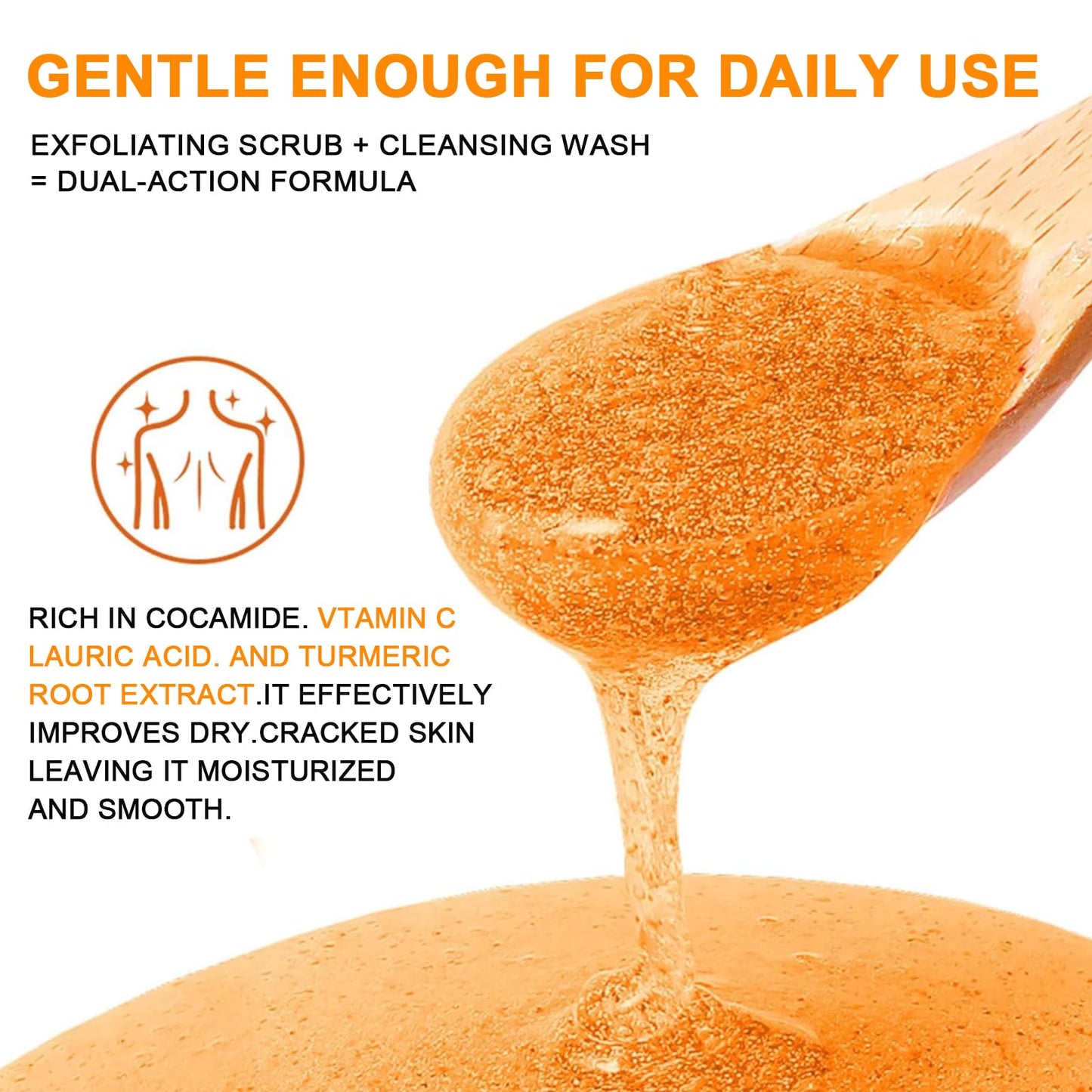 Amococo Vitamin C Turmeric Body Scrub Body Wash, Gentle Exfoliating Shower Gel with Fine Scrub Particles, Hydrating & Moisturizing Daily Cleanser Shower Gel, Unisex, 16.9 fl oz