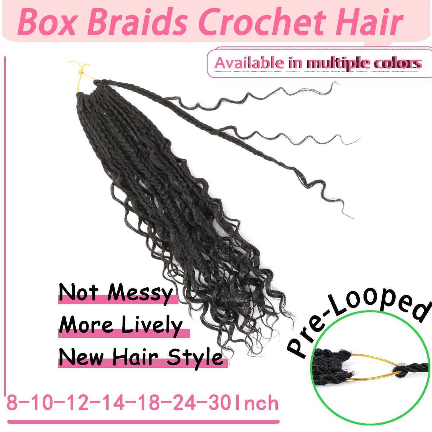 Crochet Box Braids- Boho Box Braids Crochet Braids Hair Bohomian Box Braid Crochet Hair Synthetic Braiding Hair Goddess Box Braids Crochet Hair for Black Women (14(2Packs), 1B)