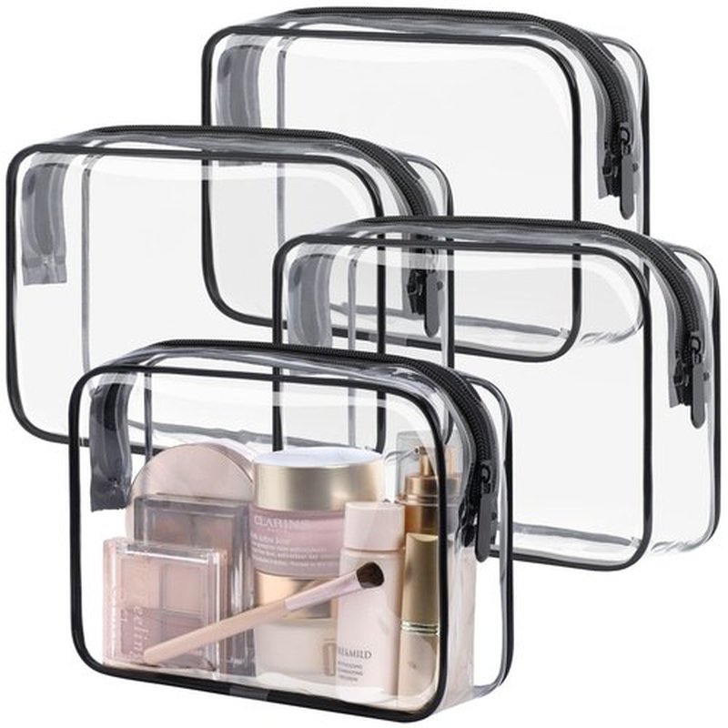PACKISM Clear Makeup Bags, 4 Pack Quart Size Travel Bag TSA Approved Clear Travel Bags for Toiletries, Clear Cosmetic Bags Carry on Clear Toilety Bag TSA Approved Toiletry Bags, Black