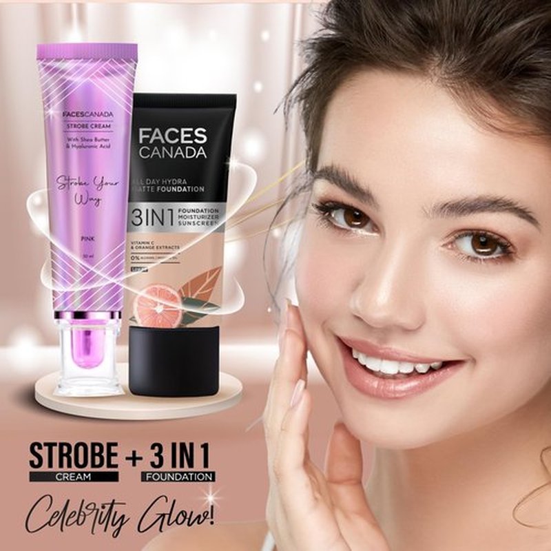 FACE'S CANADA Strobe Cream | Primer + Highlighter + Moisturizer | Shea Butter & Intense Hydration Flawless Radiant Dewy Skin For Illuminating & Glowing Makeup Base - Pink, 30g (1.05 Oz)