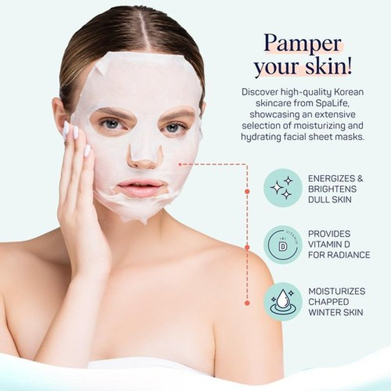 SpaLife Winter Skin Facial Mask 12-Count Set - Infused with 4 Skin-Loving Ingredients - Moisturizing and Hydrating Sheet Masks - Rejuvenating Spa Treatment for a Glowing Complexion