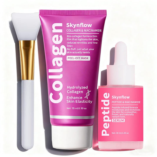 Collagen Face Mask & Peptides Serum - Overnight Peel Off Mask with Hydrolyzed Collagen & Niacinamide for Elasticity & Hydration Care | Set