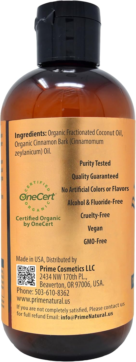 Natural Oil Pulling - Organic Coconut & Cinnamon Bark Oil 8oz | Teeth Whitening & Fresh Breath