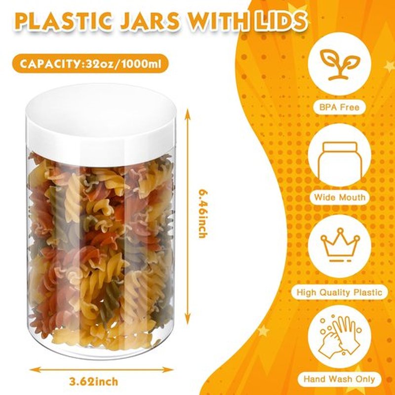 Patelai 4 Pieces Round Clear Wide-mouth Leak Proof Plastic Container Jars with Lids for Travel Storage Makeup Beauty Products Face Creams Oils Salves Ointments DIY Making or Others (White,32 Ounce)