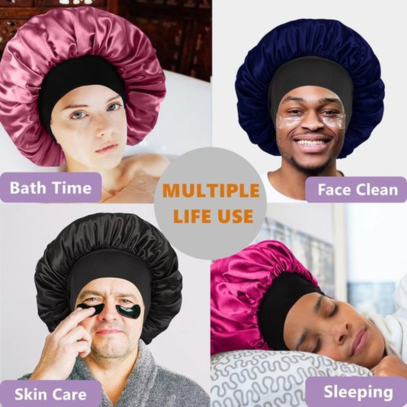 Bonnet for Men,Hair Bonnet for Sleeping,Double Layer Satin Bonnets for Black Women Curly Hair Braids,Reversible Sleep Cap (Large,Black/Hot Pink)