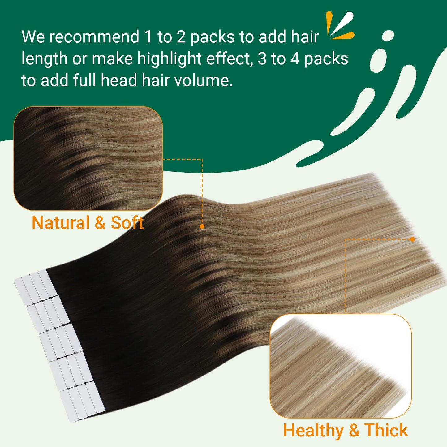 Easyouth Tape in Hair Extensions Human Hair Ombre Black Real Human Hair Tape in Extensions Dirty Brown Blonde Balayage Tape in Extensions Human Hair Remy #1b/8/22 12Inch 30g 20Pcs