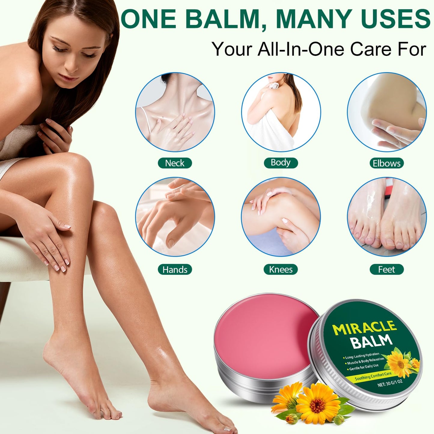 Miracle Balm - Arnica & Calendula Muscle Rub for Back, Neck, Shoulders - Non-Greasy & Fragrance-Free Body Massage Cream for Joint Comfort, Sore Muscle Relaxation & Daily Skin Care - 1 OZ (30G)