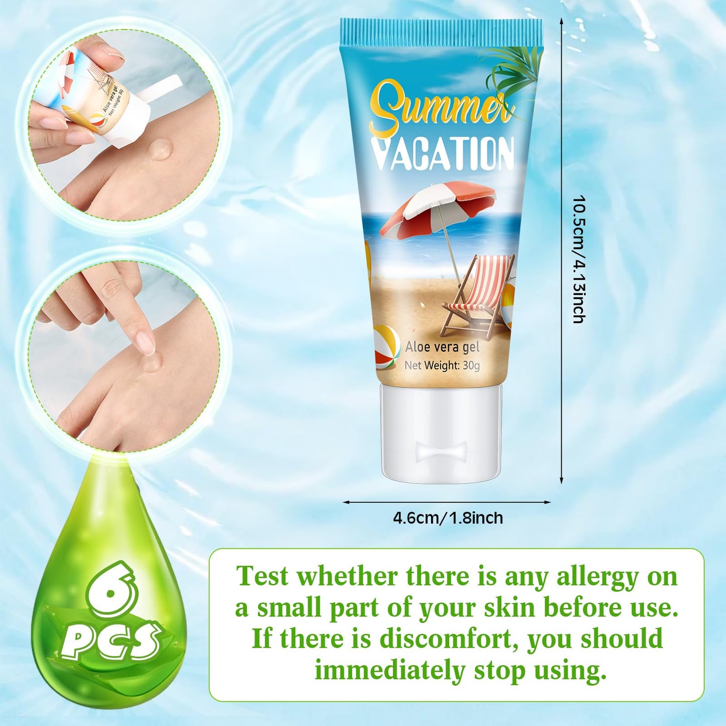 Dansib 6 Pcs Mini Aloe Vera Gel Bulk for Summer Vacation Party 1oz Travel Size Soothing Moisture Aloe Gel Bulk for Thank You Gifts Summer Party Supplies