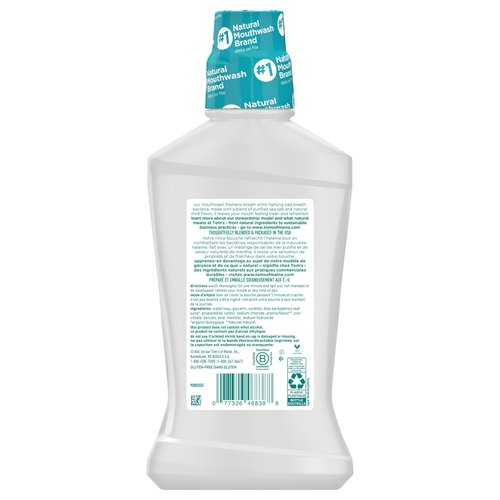 Tom's of Maine Sea Salt Natural Alcohol-Free Mouthwash, Refreshing Mint, 16 Fl Oz (Pack of 6)(Packaging May Vary)