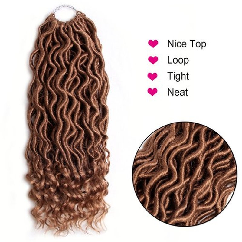 6 Packs Goddess Locs Crochet Hair Wavy Curly #27 14 Inch Faux Locs Crochet Braids Synthetic Hair Extensions Brown Goddess Crochet Locs Low Temperature Braiding Hair (14" (6 Packs), #27)