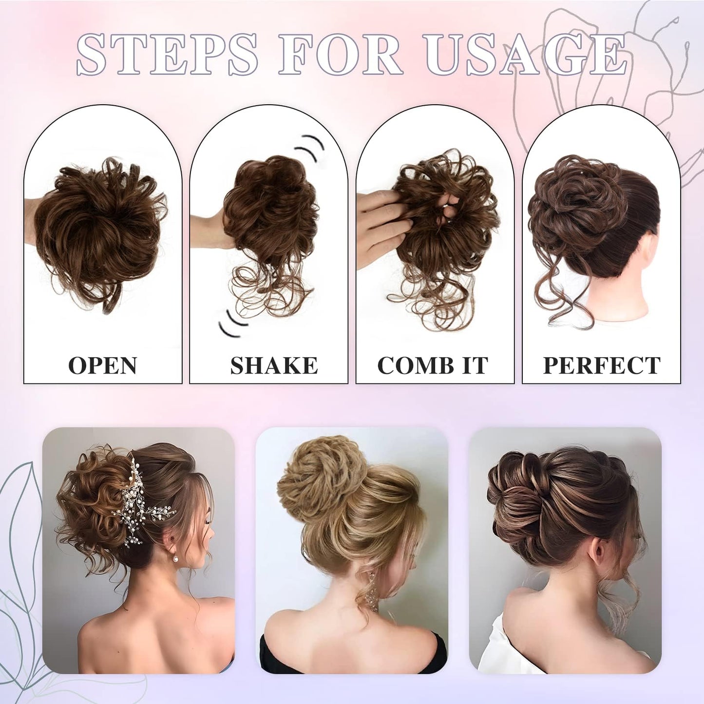 HSLHDI Messy Hair Bun Hair Piece for Women Short Bun Tousled Synthetic Elastic Scrunchies Hairpiece for Women Girls……… (12/24#-Light Brown mix Natural Blonde, 1-5pcs)