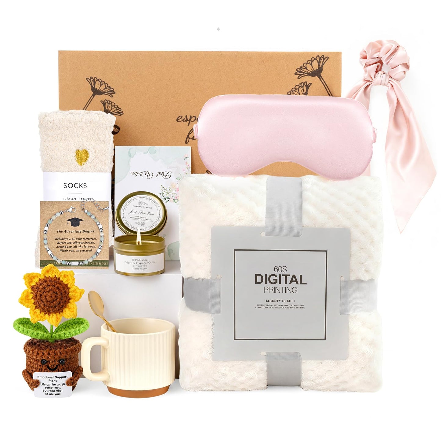 VELVINESTD Birthday Gifts for Women, Self Care Gift Baskets, Get Well Soon & Thinking of You Gift Set with Flannel Blanket & Sunflower for Mom, Her, Best Friend, Sister, Wife