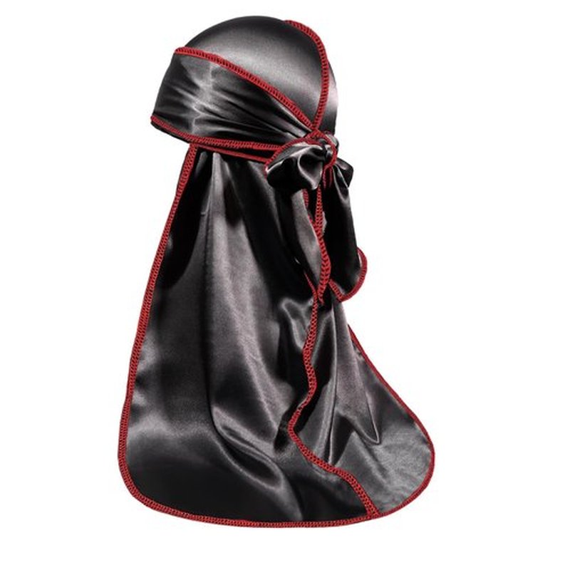ForceWave Silky Durag for Men Wave Cap Satin Dorag for Men Women 360 Wave (Black with Red Seam)