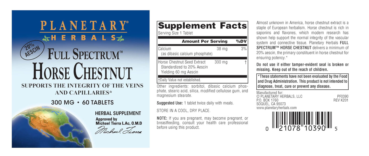 Planetary Herbals Full Spectrum Horse Chestnut, 500 mg - 60 Tablets