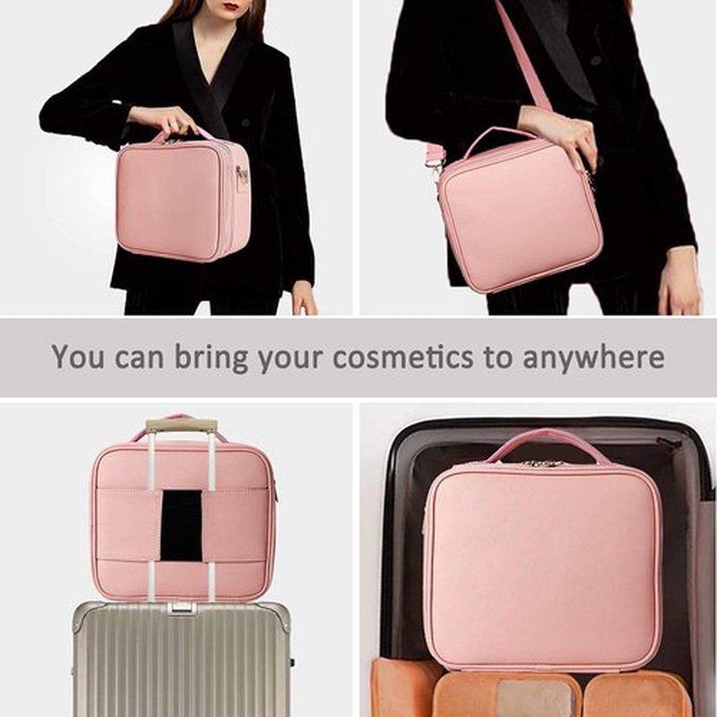 JOURMON Travel Makeup Bag Train Case Cosmetic Case Organizer Portable Artist Storage Bag with Adjustable Dividers for Cosmetics Makeup Brushes Toiletry Jewelry Digital Accessories(Cute Pink,S)