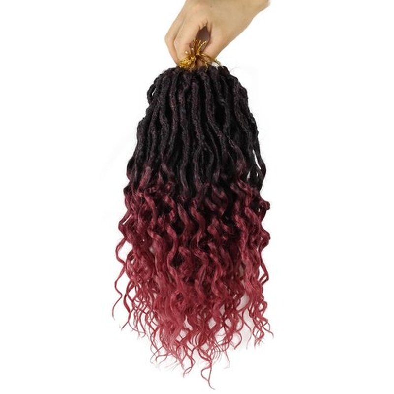 Deep Faux Locs Crochet Hair 12 Inch 8 Packs Pre Looped Deep Wave Crochet Braids Soft Locs Crochet Hair with Curly Ends Goddess Locs Crochet Hair Extensions(Black mixed Burgundy)