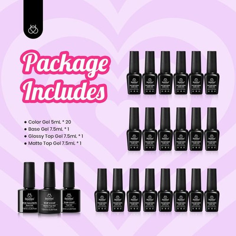 beetles Pink Gel Polish Set 20 Colors Hot Pink Alluring Sweetie Collection Nude Purple Glitter Red Uv Gel Manicure Kit with Base Glossy and Matte Top Coat Gifts for Mom