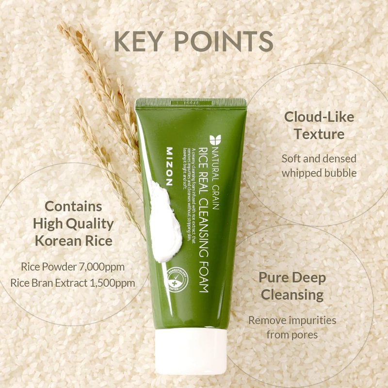 MIZON Rice Real Cleansing Foam - Hydrating, Soothing Korean Skincare | 150ml (Pack of 2)