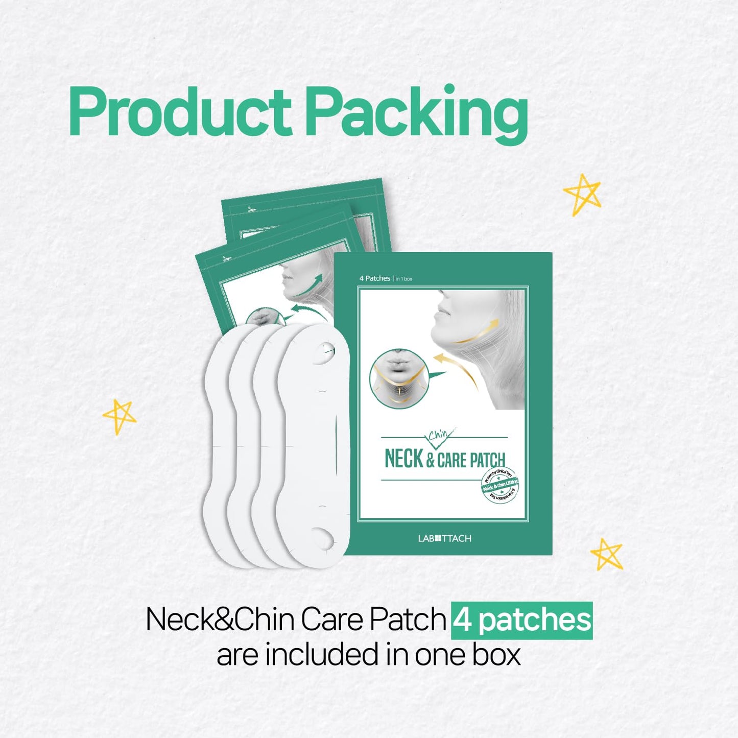 Wooshin Labottach Chin Lifting Mask 4ct – Korean Hydrogel Neck & Chin Patch for Sagging Skin, Neck Wrinkle Patches & V-Line Lifting, Firming Overnight with Hyaluronic Acid & Vitamin E