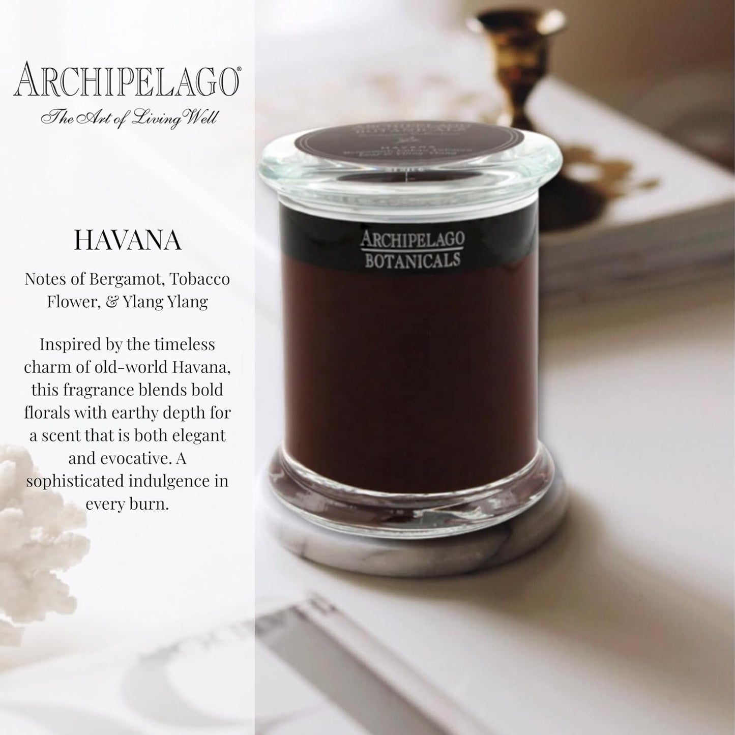 Archipelago Botanicals Kashmir Glass Jar Candle, Kashmir Vanilla, Orange Blossom and Sandalwood Scent, Lead-Free Candle Wicks, Burns Approx. 60 Hours (8.6 oz)