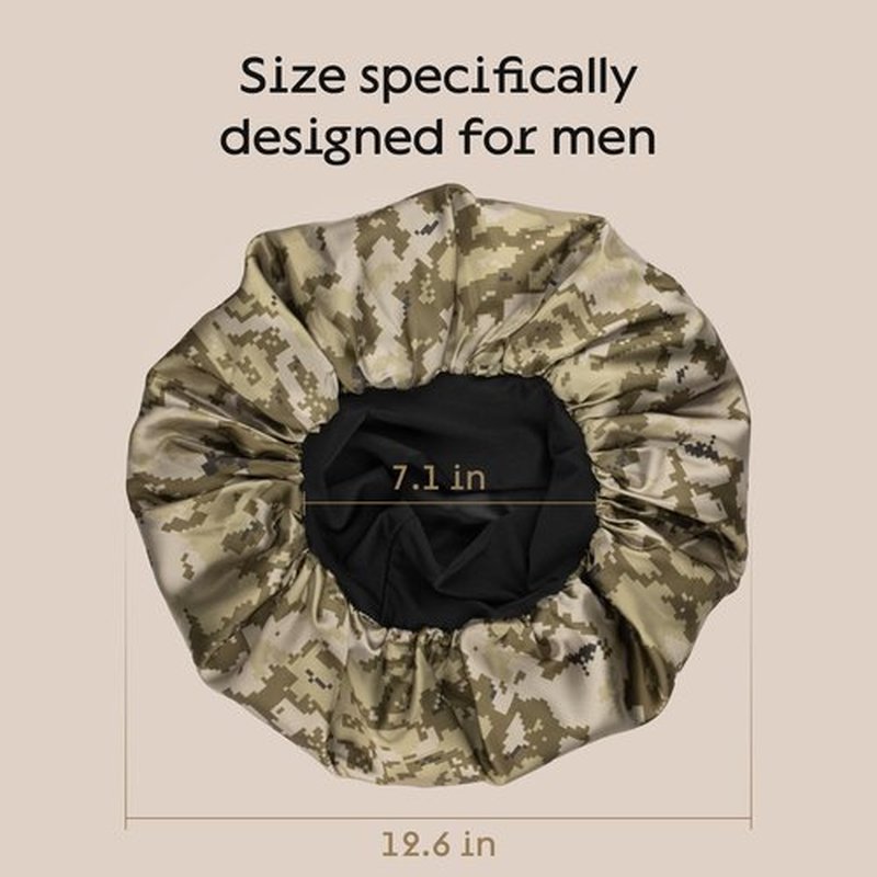 Niagara Satin Bonnet Men - Khaki Bonnet for Sleeping Men - Reversible Night Cap - Mens Bonnet for Curly Hair - Large Bonnet with Double Layer