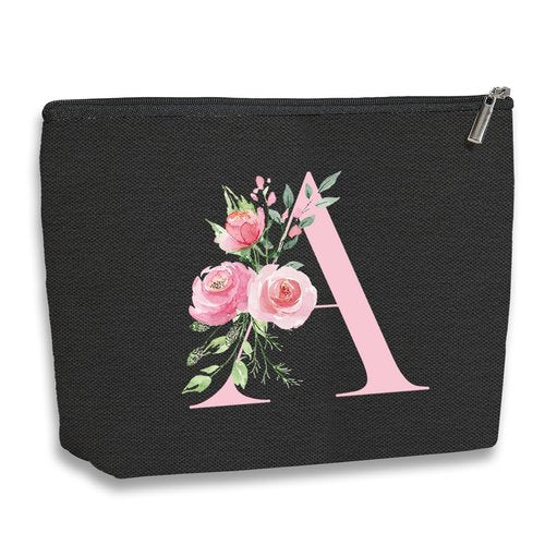 kdxpbpz A-Z Personalized Cosmetic Bag Monogrammed Makeup Bags Bridesmaid Gifts Custom Toiletry Pouch Gifts for Women Mom Best Friend Sister Bride Bridesmaid (A)