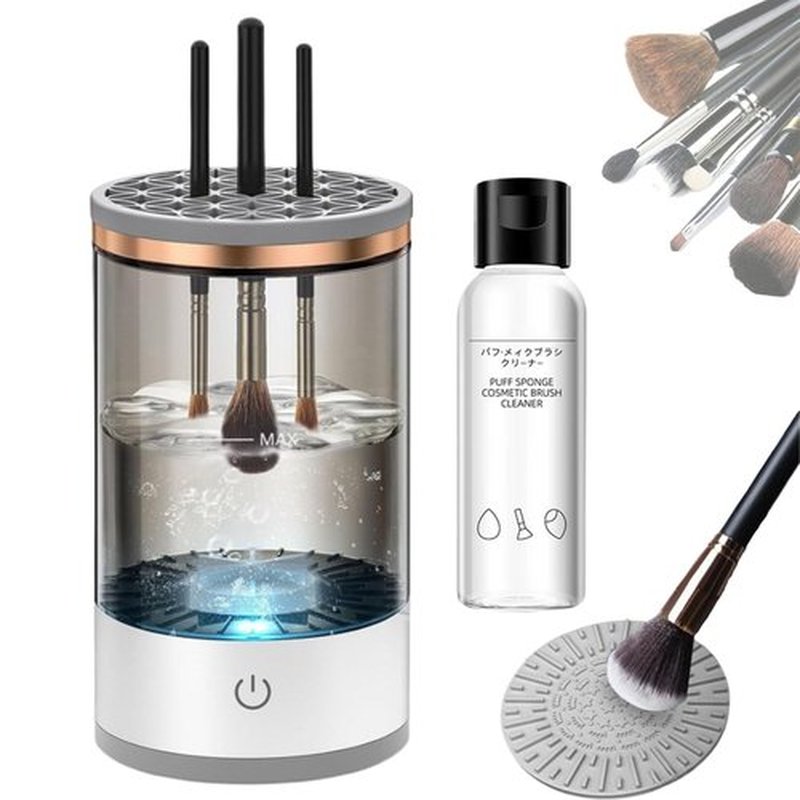 Rinse Hero Brush Cleaner, 2025 New Rechargeable Electric Makeup Brush Cleaner Machine, Beauty Swirl Cosmetic Brush Cleaner, Automatic Make up Brush Cleaner with Cleaning Agent (Black, Plug-in)