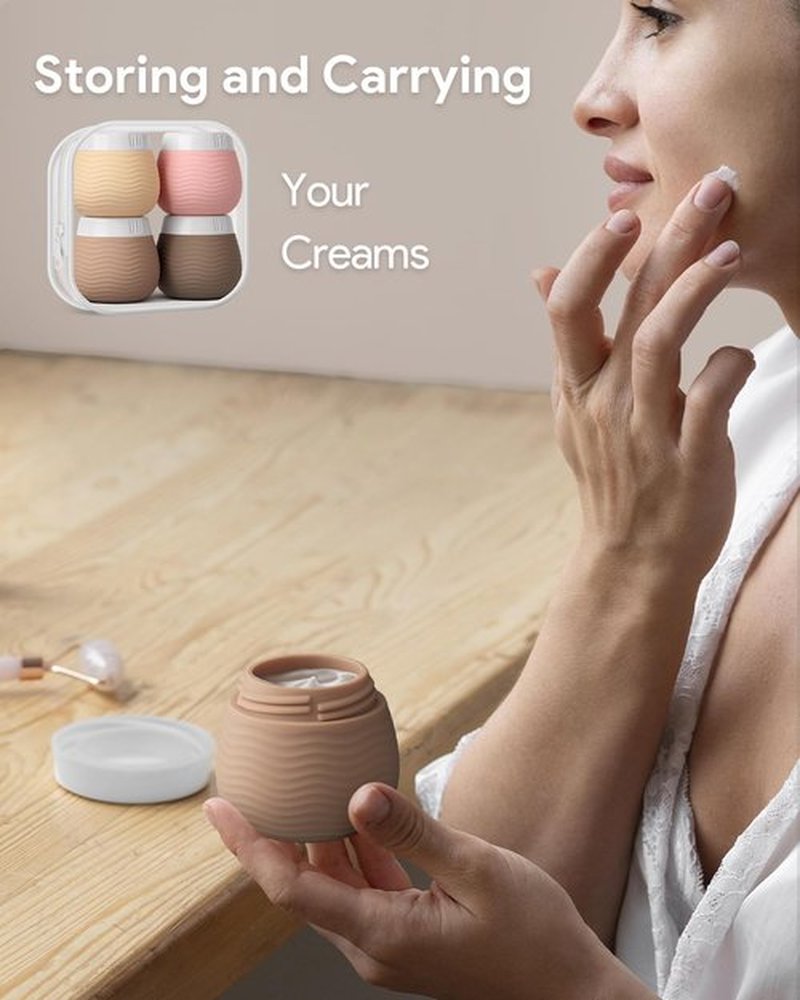 Yinke Travel Containers for Toiletries, Silicone Cream Jars, TSA Approved Travel Size Containers, Leak-proof Travel Essentials/Accessories with Lid for Cosmetic Face Body Cream(4 Pack), 50ml, Apricot