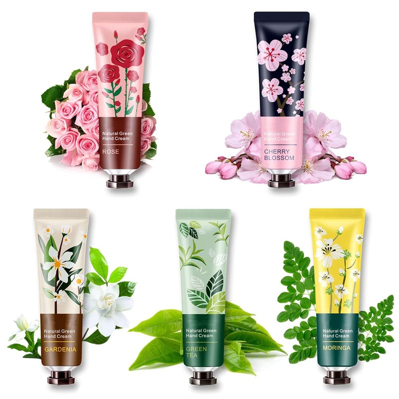 Hand Cream Set - 5 Pack Moisturizing Lotion for Chapped Hands | Natural Botanical Fragrance, Travel Size 30ml (Floral)