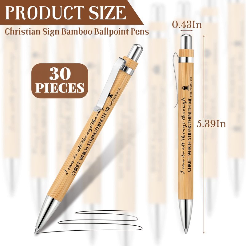 Fumete 30 Pcs Christian Gifts Pens Bulk Bamboo Ballpoint Pens with Bible Verse and Scripture Inspirational Religious Gifts for Church Pastor Appreciation Grandparents Church Sunday School