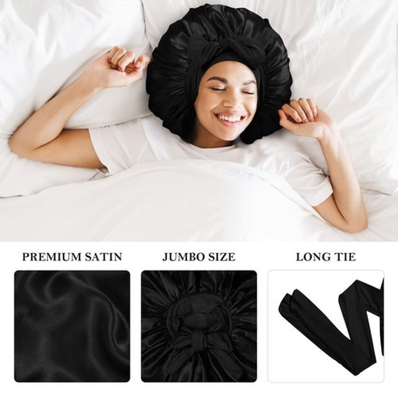 4Pcs Silk Bonnet for Sleeping, Satin Hair Bonnets for Sleeping Black Curly Hair Women Extra Large Jumbo Bonnet with Tie Band Braids shower cap