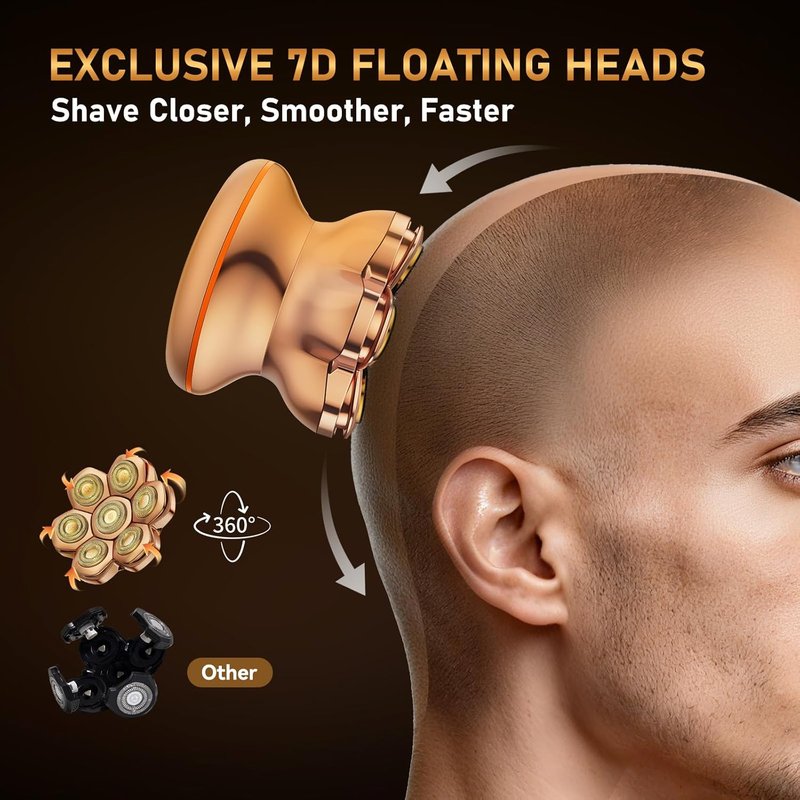 MAXGROOM® Pro 7D Electric Head Shaver for Bald Men - Waterproof Razor with Flexible Blades, LED Display | Long Battery Life